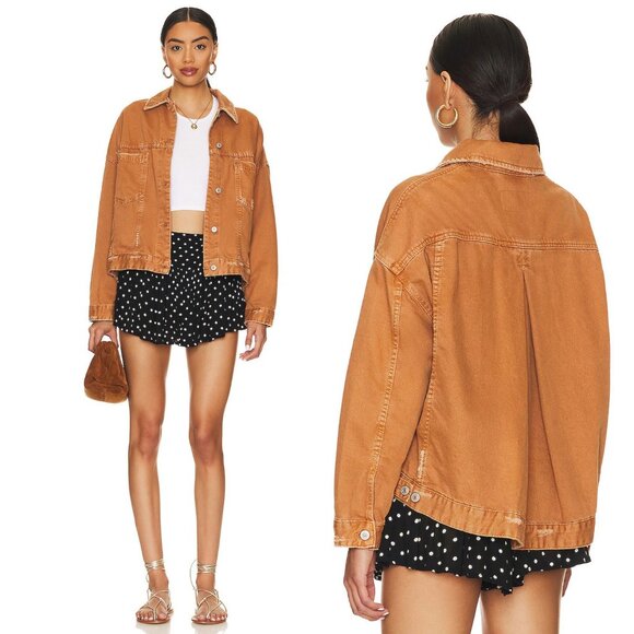 Free People We The Free Golden Nugget Opal Denim Jacket Size Small - Picture 1 of 14